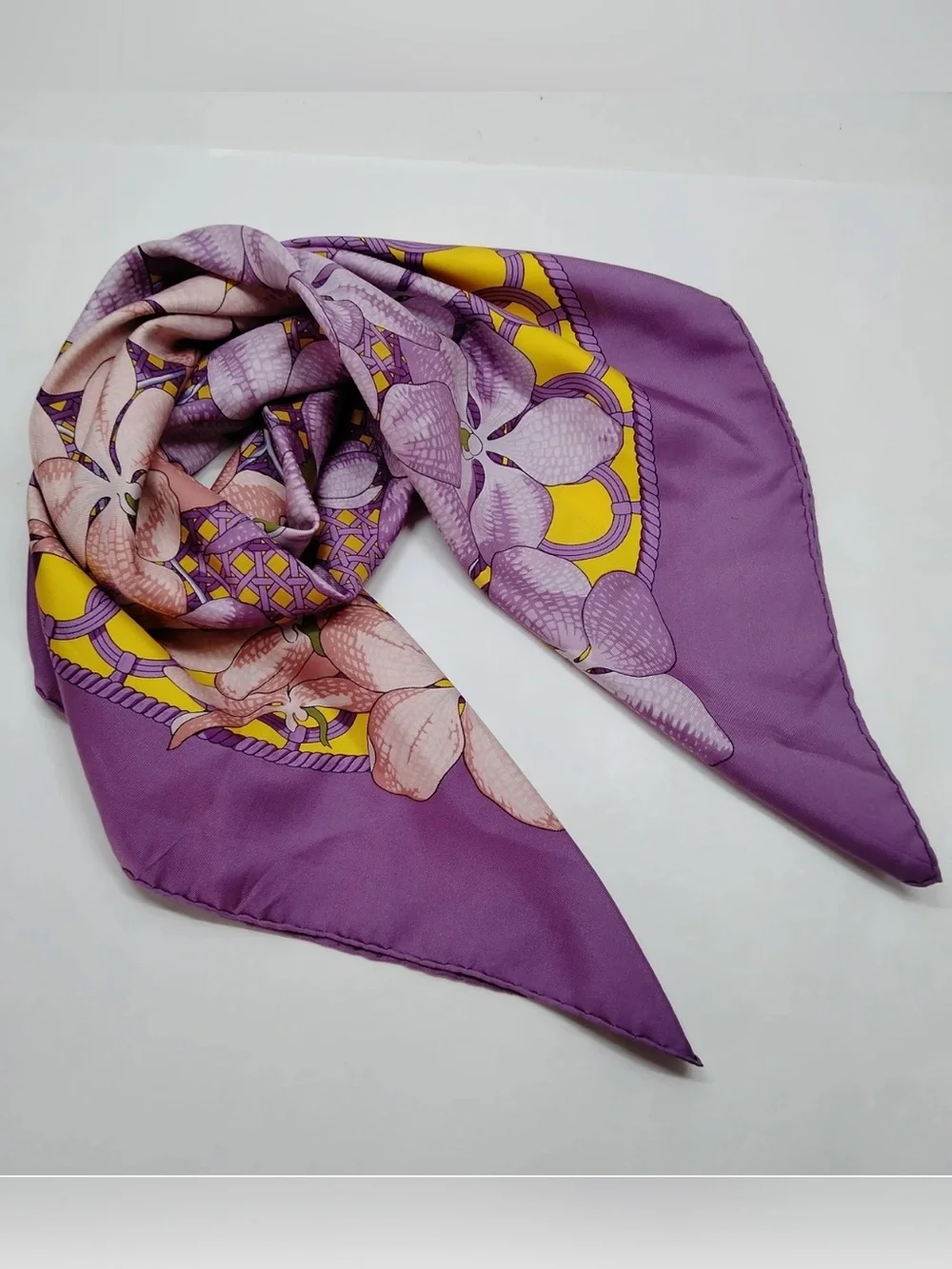 Hermès Lavender & Yellow Floral Silk Scarf